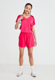 MSCH Fenya Modal V-Neck Tee - Rose Red