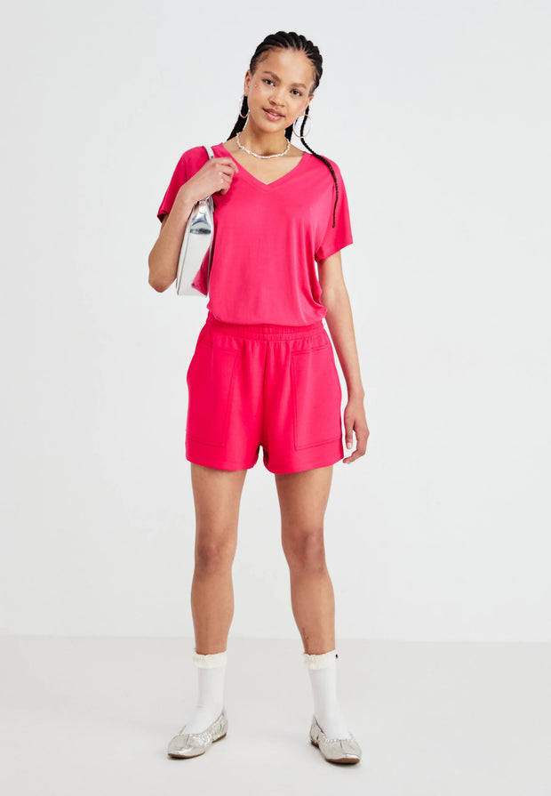 MSCH Fenya Modal V-Neck Tee - Rose Red