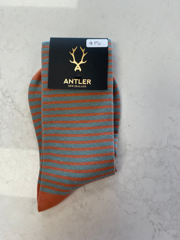 Antler Stripe Sock - Sage & Apricot