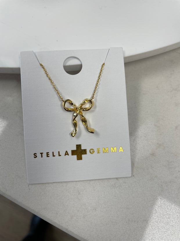 Stella + Gemma Bow Ribbon Necklace - Gold Gold