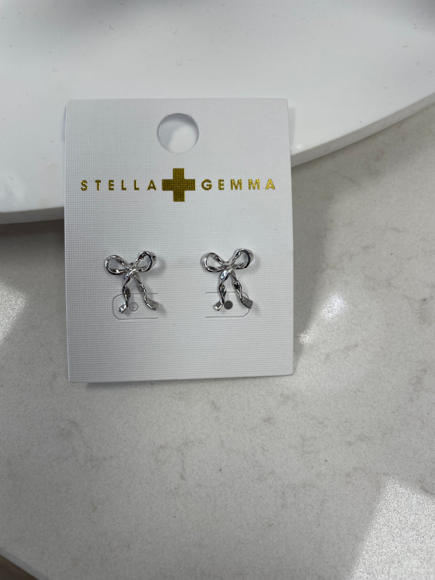 Stella + Gemma Bow Ribbon Earrings - Gold & Silver Silver