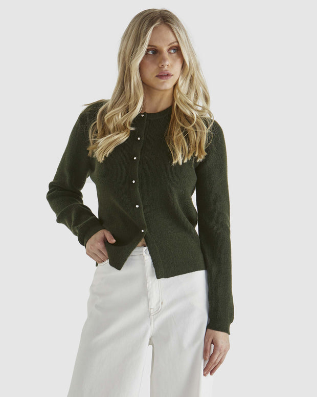 Sass Jagger Button Cardi - Khaki