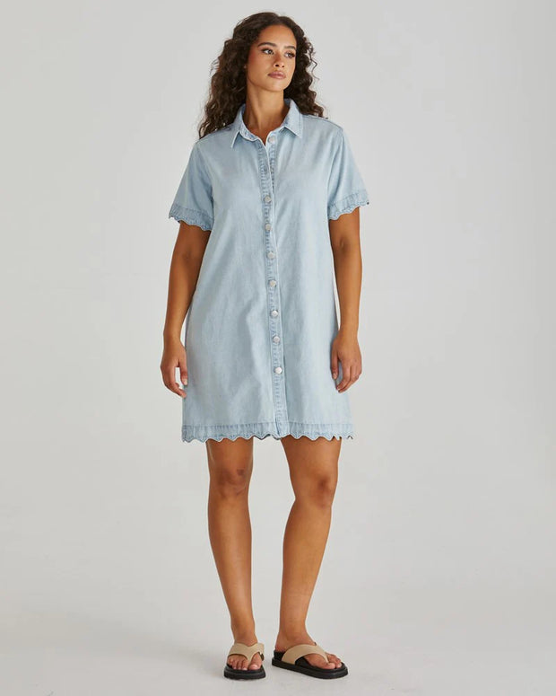Sass Vale Scalloped Denim Dress - Bleached