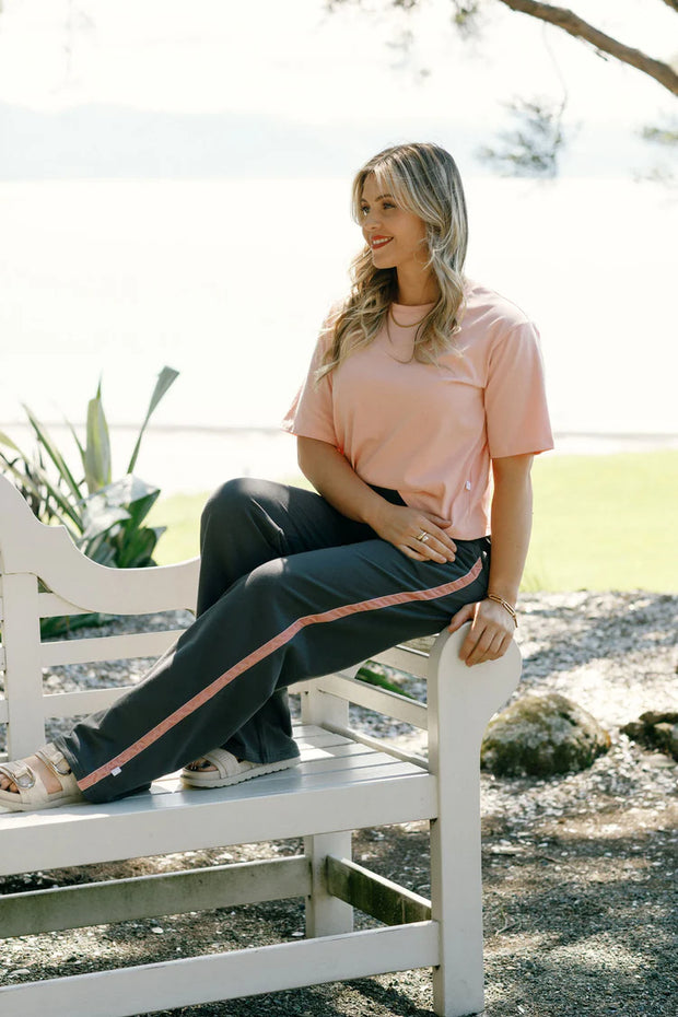 Home-lee Palazzo Pants - Graphite With Blossom Velvet Ribbon