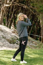 Home-lee Apartment Pants - Black with Blossom Berry X