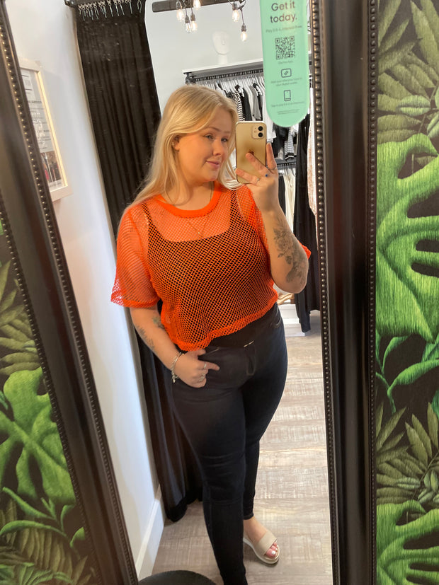 Two By Two Arrow Mesh Top - Orange