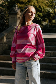 Home-lee Laylah Top - Irregular Pink Stripe