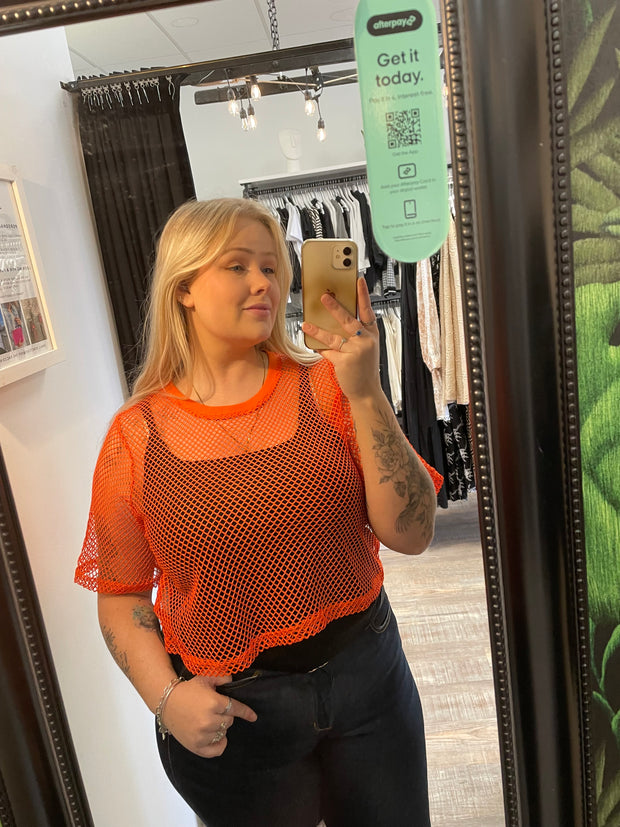 Two By Two Arrow Mesh Top - Orange