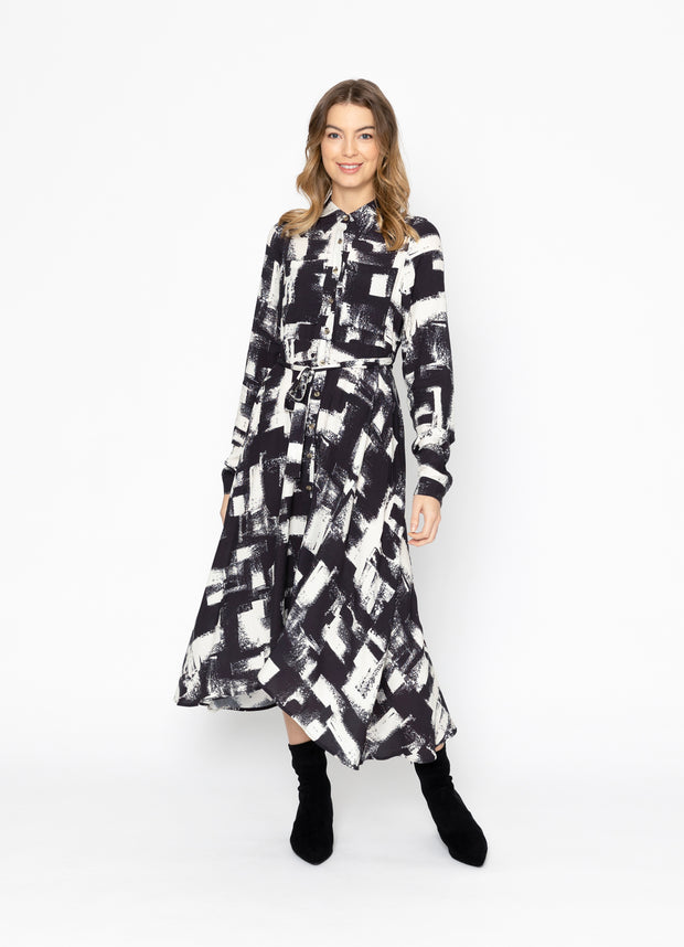 Two By Two Haven Shirt Dress - Black & White Print