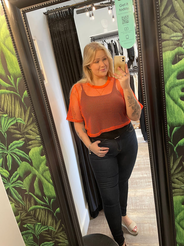 Two By Two Arrow Mesh Top - Orange