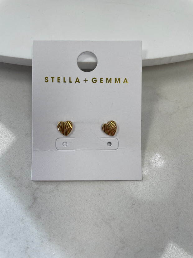 Stella + Gemma Flat Ribbed Heart Earrings - Gold & Silver Gold