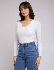 All About Eve Rib V-neck Long Sleeve Top - White