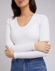 All About Eve Rib V-neck Long Sleeve Top - White