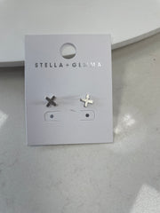 Stella + Gemma Small Cross Logo Earrings - Gold & Silver Silver
