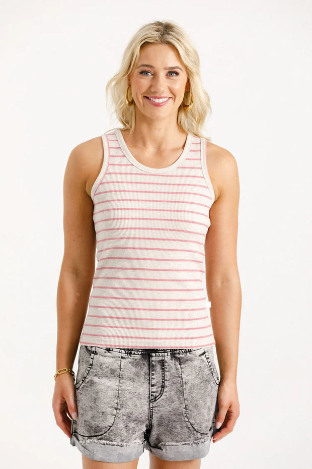 Home-lee Bobby Singlet - Ivory Bloom Stripe