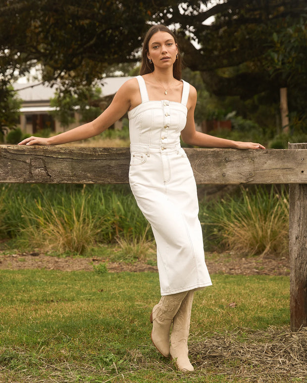 All About Eve Coco Denim Midi Dress - Vintage White