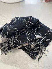 Stella + Gemma Scarf - Patchwork Black With Tassels