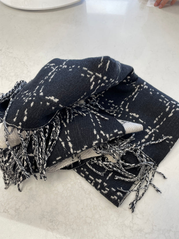 Stella + Gemma Scarf - Patchwork Black With Tassels