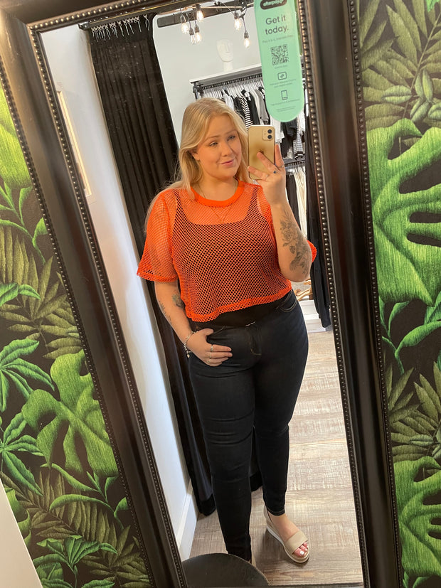 Two By Two Arrow Mesh Top - Orange