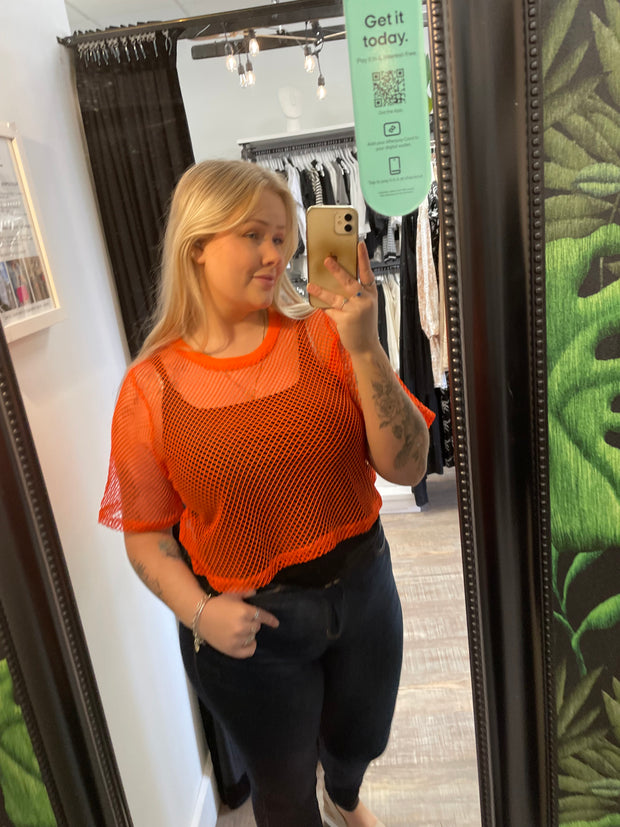 Two By Two Arrow Mesh Top - Orange