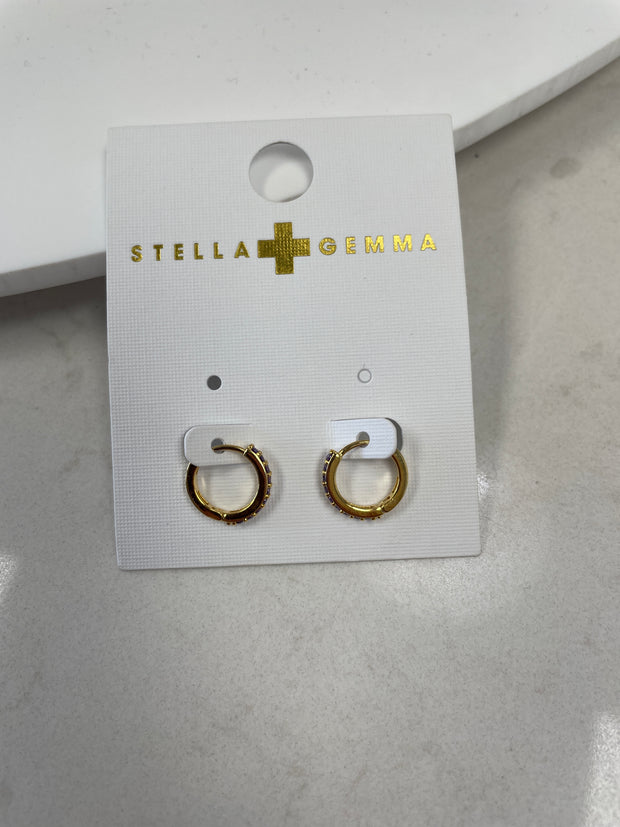 Stella + Gemma Gemstone Gold Hoops - Purple & Pink Purple Gems