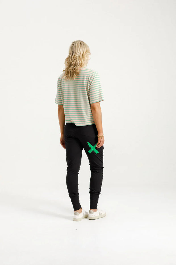 Home-lee Apartment Pants - Black with Kelly Green X
