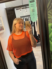 Two By Two Arrow Mesh Top - Orange