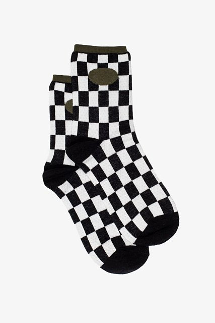 Antler Checkerboard Sock - Khaki & Black