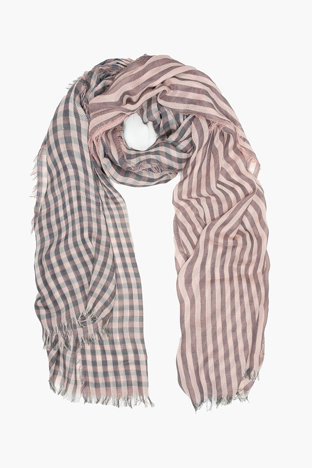 Antler Gingham Check Scarf - Blush & Stone