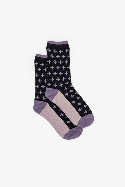 Antler Cross Sock - Lilac & Black