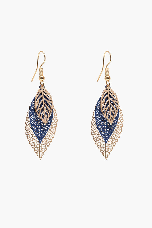 Antler Leaves Earring - Gold & Cobalt