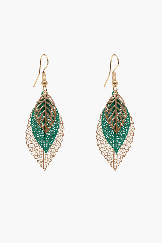 Antler Leaves Earring - Gold & Green