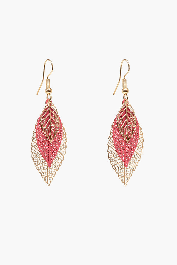 Antler Leaves Earring - Gold & Pink