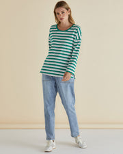 Betty Basics Taylor Tee - Green/Navy/White Stripe