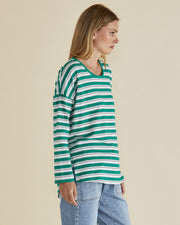 Betty Basics Taylor Tee - Green/Navy/White Stripe