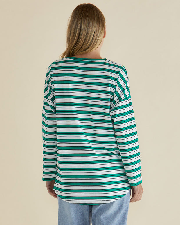 Betty Basics Taylor Tee - Green/Navy/White Stripe
