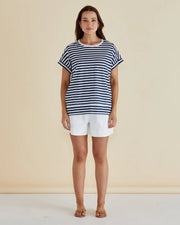 Betty Basics Shirley Short Sleeve Tee - Navy Stripe