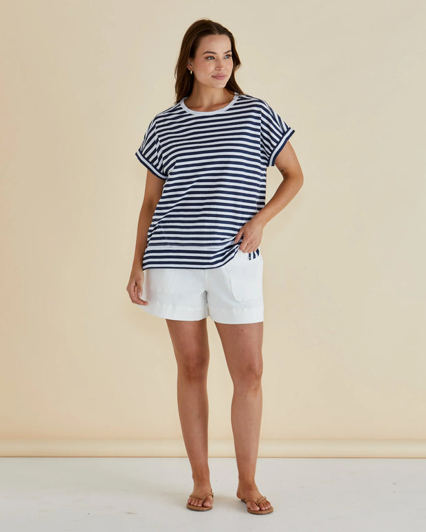 Betty Basics Shirley Short Sleeve Tee - Navy Stripe