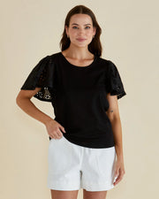 Betty Basics Lottie Embroidered Tee - Black