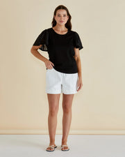 Betty Basics Lottie Embroidered Tee - Black