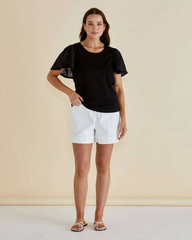 Betty Basics Lottie Embroidered Tee - Black