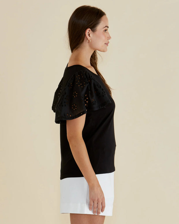 Betty Basics Lottie Embroidered Tee - Black