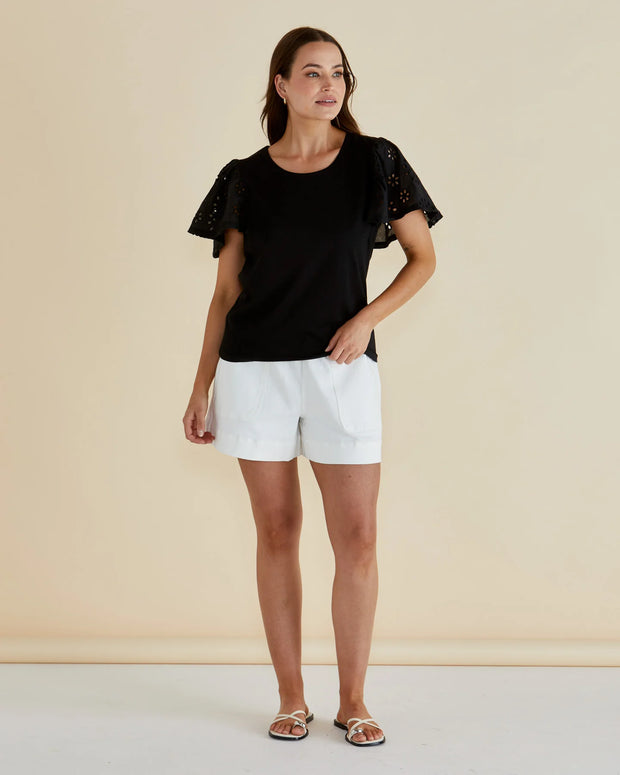 Betty Basics Lottie Embroidered Tee - Black