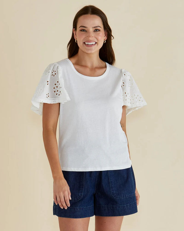 Betty Basics Lottie Embroidered Tee - White