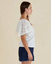 Betty Basics Lottie Embroidered Tee - White