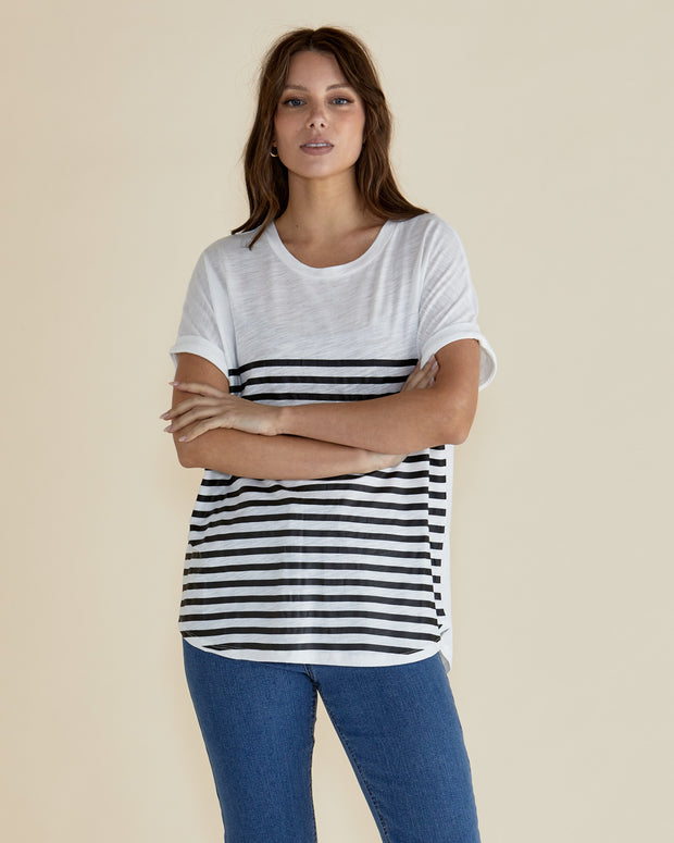 Betty Basics Hailey Short Sleeve Tee - White/Black Stripe