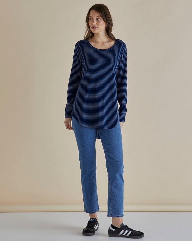 Betty Basics Megan Long Sleeve Tee - Blue Stripe