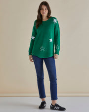 Betty Basics Sophie Knit Jumper - Green Stars