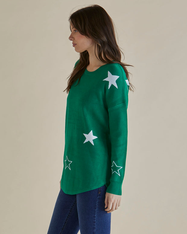 Betty Basics Sophie Knit Jumper - Green Stars