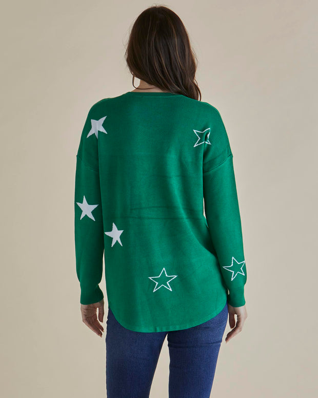 Betty Basics Sophie Knit Jumper - Green Stars